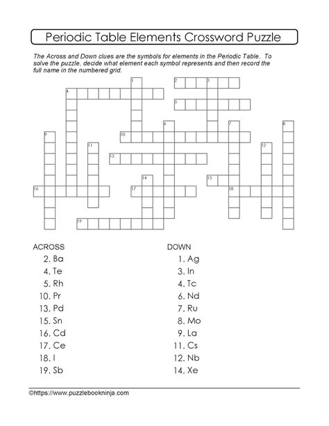 worksheet periodic table crossword puzzle answer key